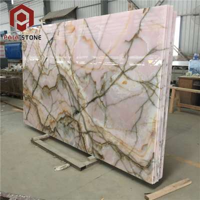 Interior Decoration Factory Direct Sale Artificial Pink Onyx Marble Stone Slab Bathroom Tile