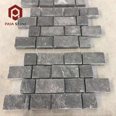 Cheap Black Basalt Outdoor Granite Paving Stone/Cube Stone on mesh tiles car parking floor tiles